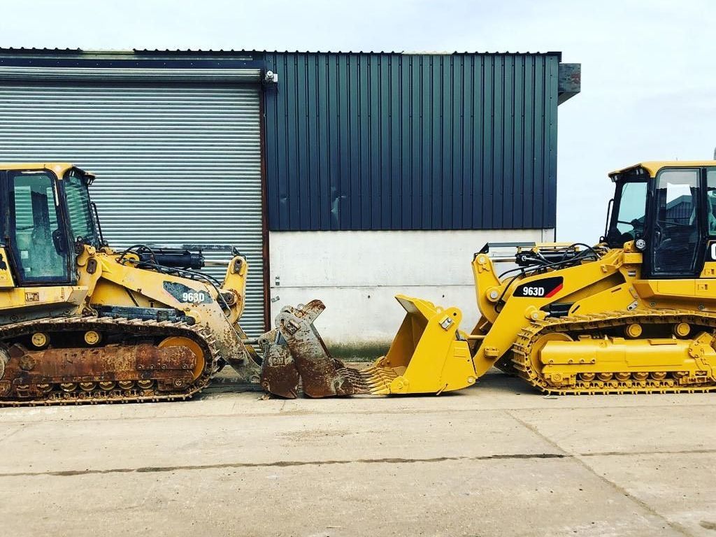 Industrial tracked machinery before and after blasting and repainting